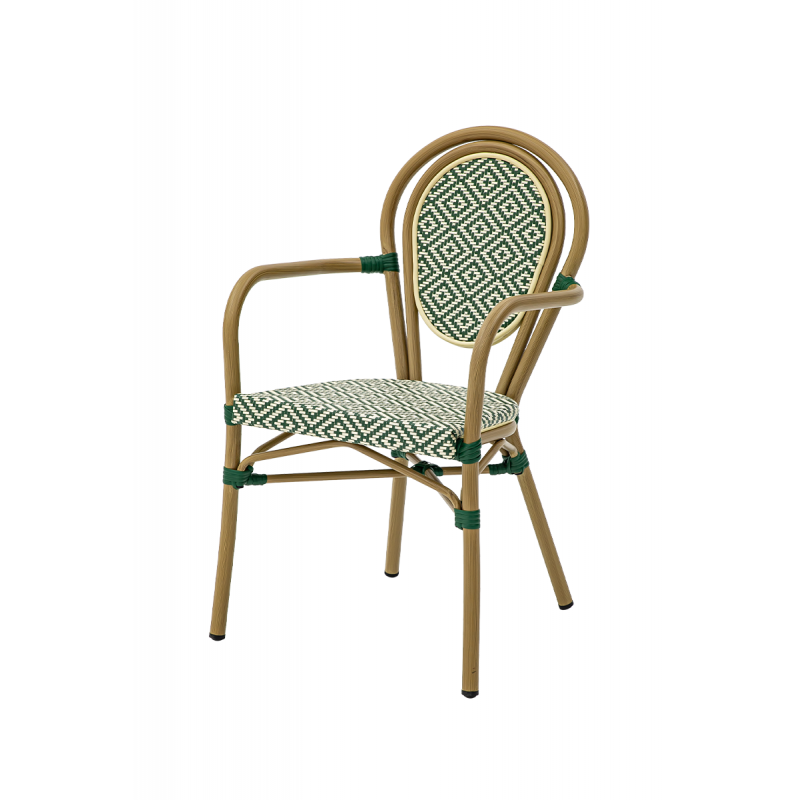 Sedia RICCARDO ARM in tecno rattan verde e bianco