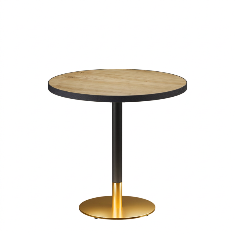 Tavolo per bar OMEGA R fi 68 rovere antico con bordo nero opaco